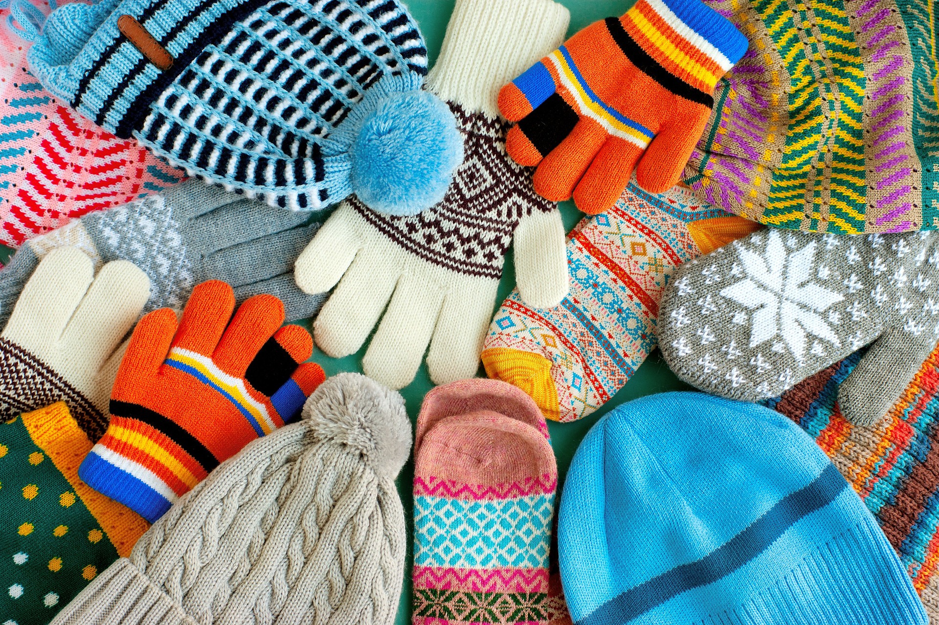 A lot of hats, gloves, mittens.